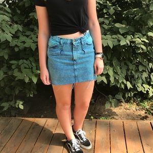 Vintage blue dyed acid-wash denim skirt